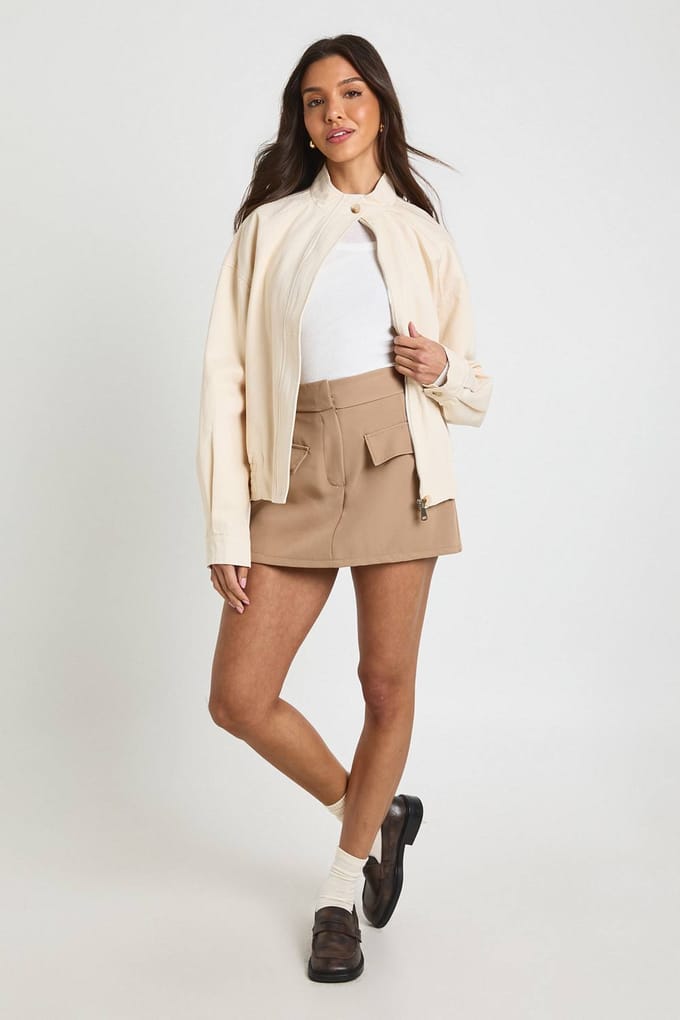 boohoo Dames Gemêleerde Tailored Skort Met Zakdetail | Steen | Maat: 34