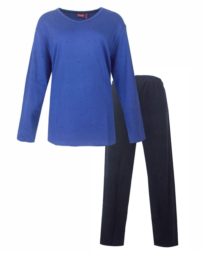 Medaillon Dames Pyjama - Lange Mouwen - Blauw - Maat L