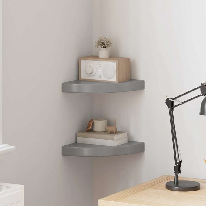 vidaXL - Hoekschappen - zwevend - 2 - st - 25x25x3,8 - cm - MDF - hoogglans - grijs