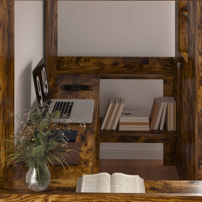 vidaXL - Stapelbedframe - met - Bureau - Gerookt - eiken - 90 - x - 190 - cm