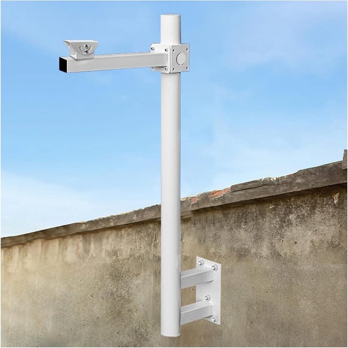 Camera Beugel - Muurmontage Houder - Buiten Surveillance - Inclusief Bliksemafleider - 0.5-2.4m Aanpasbaar - Wit