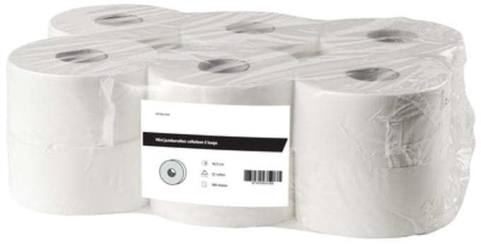 Toiletpapier Mini jumborollen cellulose 2-laags Wit FSC 12 rollen