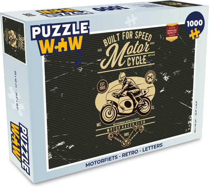 Puzzel Motorfiets - Retro - Letters - Legpuzzel - Puzzel 1000 stukjes volwassenen