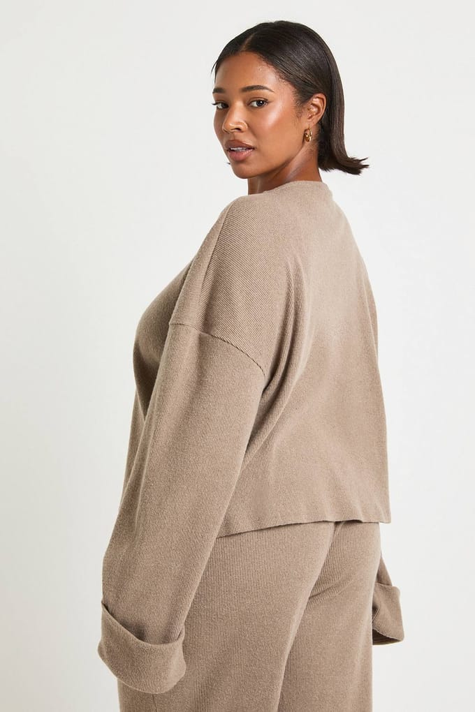 boohoo Dames Plus Oversized Geborstelde Rib Cardigan | Paddestoel | Maat: 44