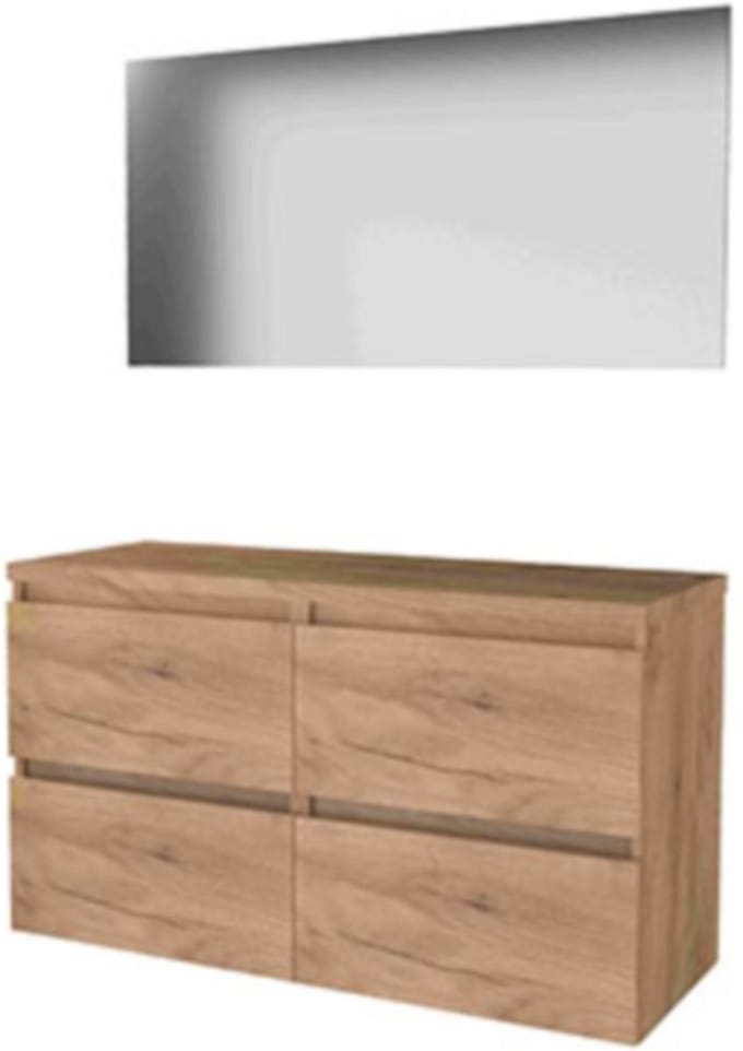 Basic-Line Basic 46 Badkamermeubelset - 120 x 46 cm - Greeploos - 4 Lades - Wastafelblad - Spiegel - Whisky Oak