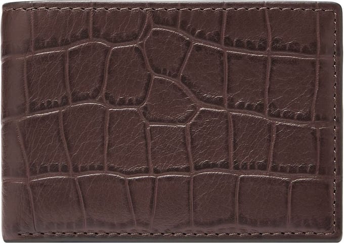 FOSSIL Portemonnee Derrick Bifold Brown Croco Bruine