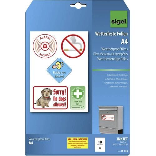 Sigel IF140 Zelfklevende folie DIN A4 Inkjet Wit, Opaak 10 stuk(s)