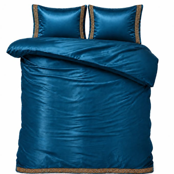 Dekbedovertrek Glans Satijn - 140x220 cm - Petrol - Lace - Inclusief Kussensloop - Luxe Uitstraling