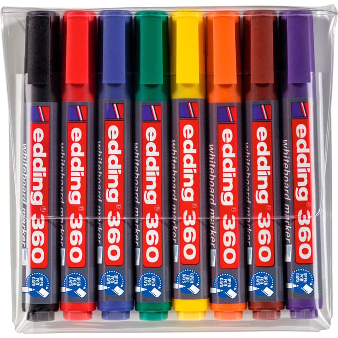 edding 360 Whiteboard Markers - 8 gekleurde whiteboard stiften - Ronde punt van 1,5-3 mm