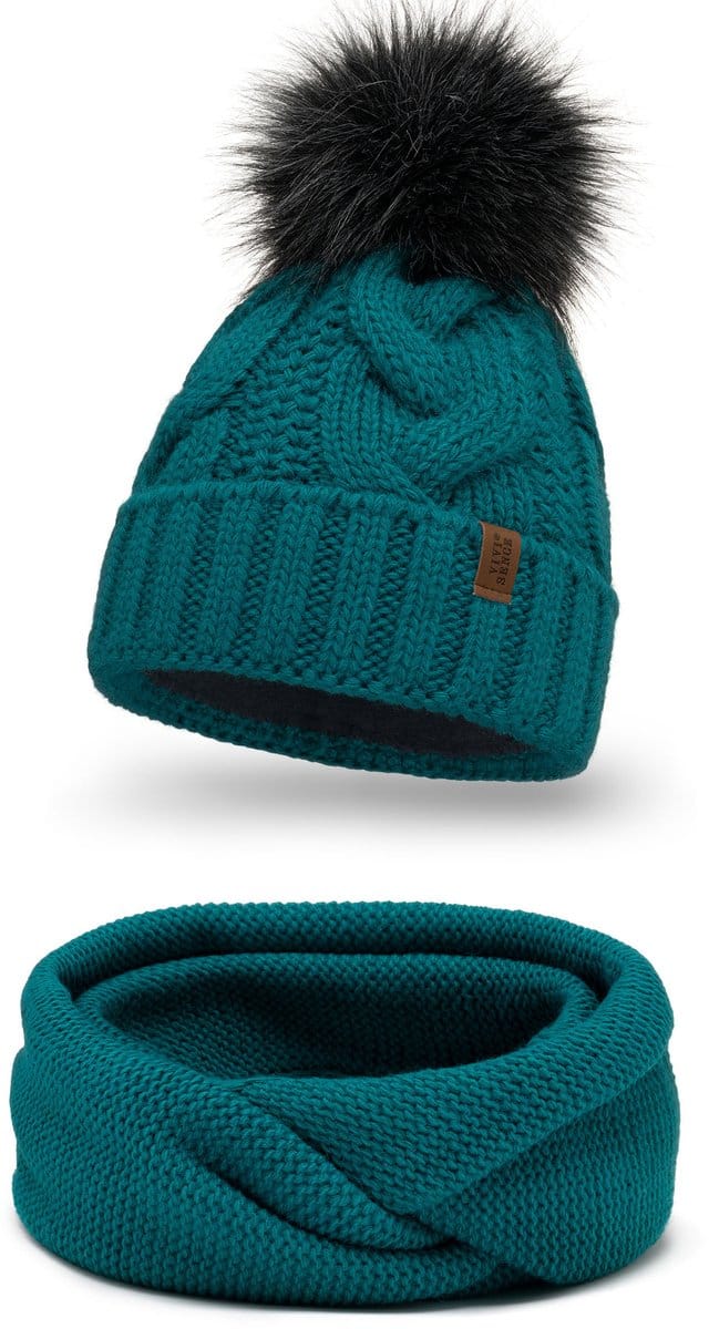 Vivisence Dames Wintermuts en Colsjaal Set - Donkerturkoois - Fleecevoering - Antistatisch