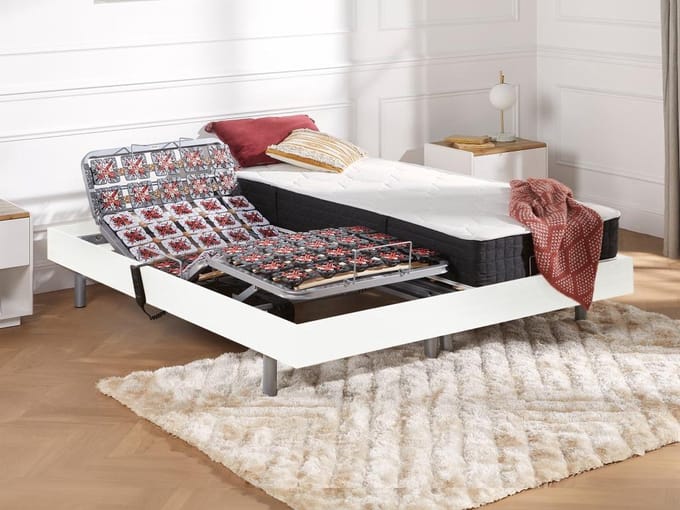 Vente-unique Bed met elektrische lattenbodem hout wit 2 x 90 x 200 cm