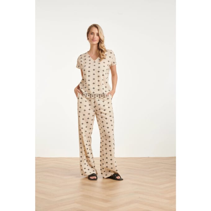 Smashed Lemon Wide leg broek met aztec print in crème en zwart |