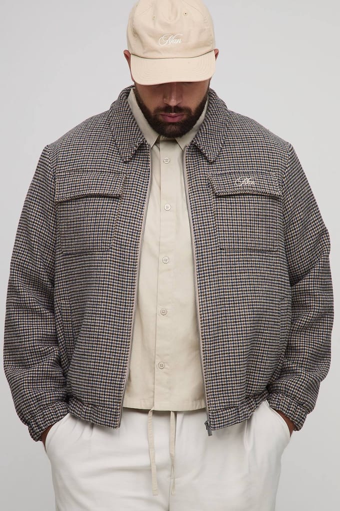 Plus Check Boxy Regular Fit Harrington Jacket | Size 2XL