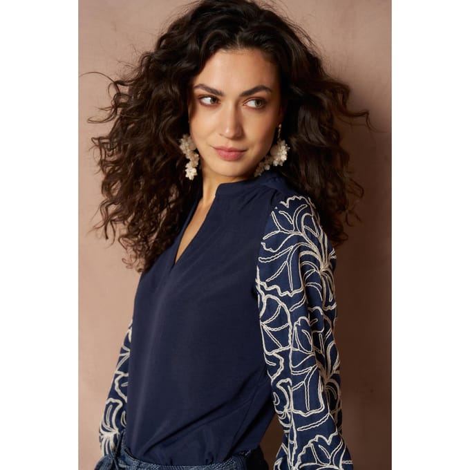 Top Isuna - Contrast Sleeve | Dark Blue