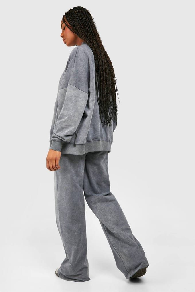 boohoo Dames Tall Acid Wash Bomber Trainingspak | Charcoal | Maat: 8