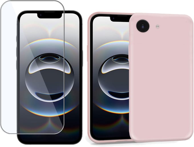 ChiGuard Suède Hoesje & Screenprotector geschikt voor iPhone 16e – Gehard Glas Cover - Case Roze