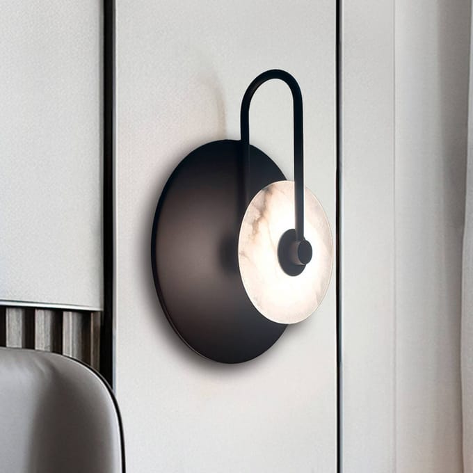 Viokef LED wandlamp Samira, zwart, Ø 25 cm, kunststeen/metaal