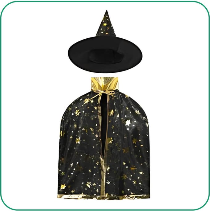 Halloween kostuum - Tovenaar Cape + Hoed Heks - Heksen kostuum - Zwart