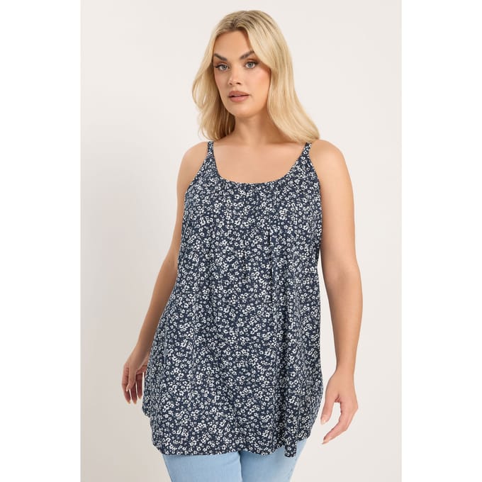 Yours Marineblauwe Top Met Bloemenprint Size 42