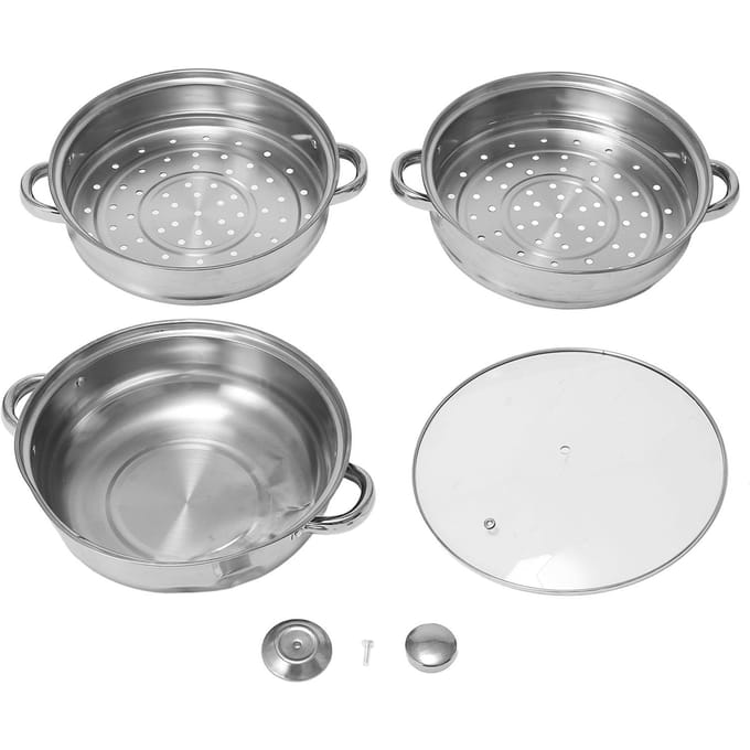 Marmite à Soupe Vapeur Acier Inoxydable Épaissi Multifonctionnelle Grande Capacité Double Oreille Marmite à Bouillon Vapeur L gray