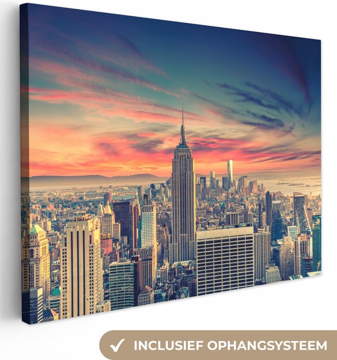 Canvas Schilderij New York - Manhattan - Empire State Building - 40x30 cm - Wanddecoratie