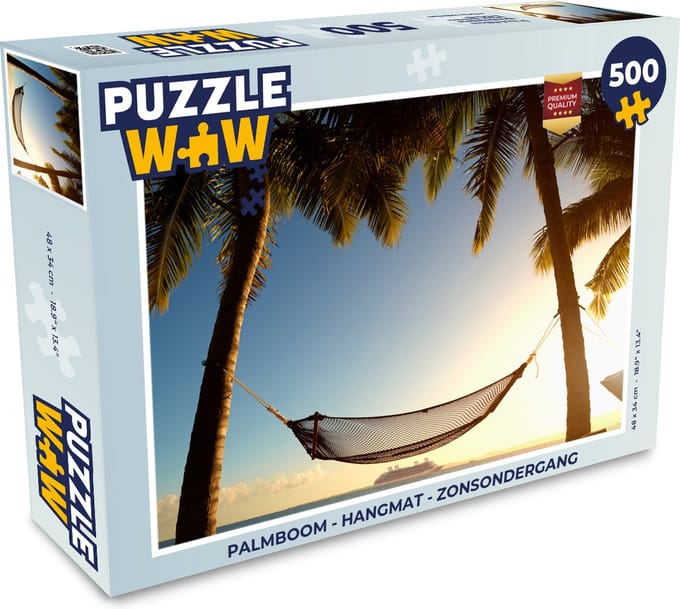 Puzzel Palmboom - Hangmat - Zonsondergang - Legpuzzel - Puzzel 500 stukjes