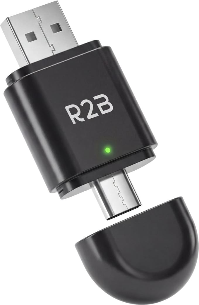 R2B Dongle Geschikt voor CarPlay en Android Auto - Draadloze Adapter - USB-A en USB-C - Plug and Play - Auto Accessoires