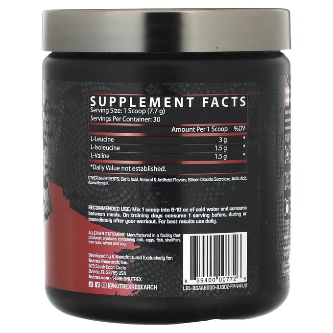 Nutrex Research BCAA 6000 (30 serv) Fruit Punch - Aminozuren - BCAA
