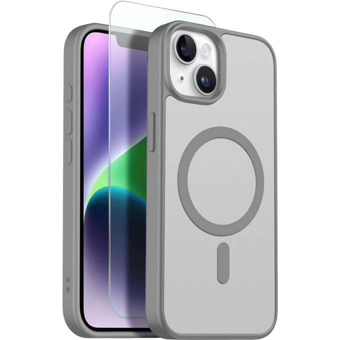 Northjo 2-in-1 iPhone 14 Hoesje – Shockproof, MagSafe + Screenprotector Grijs