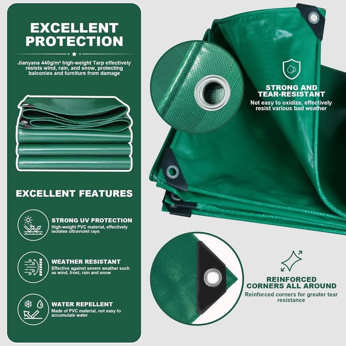 Waterdicht en Stevig Canvas Zeil 440 g/m² Groen met Versterkte Ogen en Touw