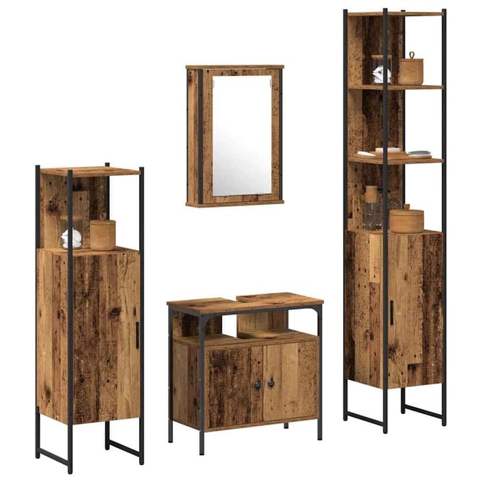 vidaXL - Badkamermeubel - Set - 4 - st - Oud - Hout - 33 - x - 33 - x - 185,5 - cm