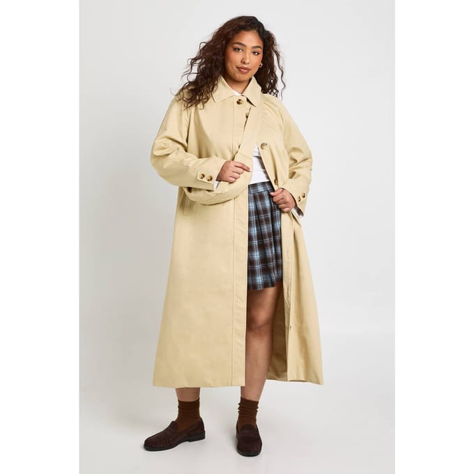 boohoo Dames PLUS LONGLINE TRENCHCOAT MET BijPASSEN TAS | Stone | Maat: 28