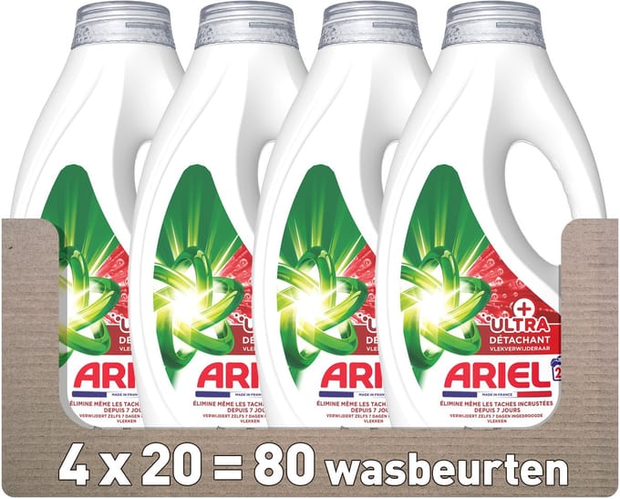 Ariel Vloeibaar Wasmiddel +Ultra Vlekverwijderaar - 4 x 20 Wasbeurten