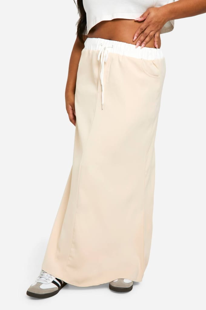 boohoo Dames Plus Taille Detail Maxi Rok | Steen | Maat: 44