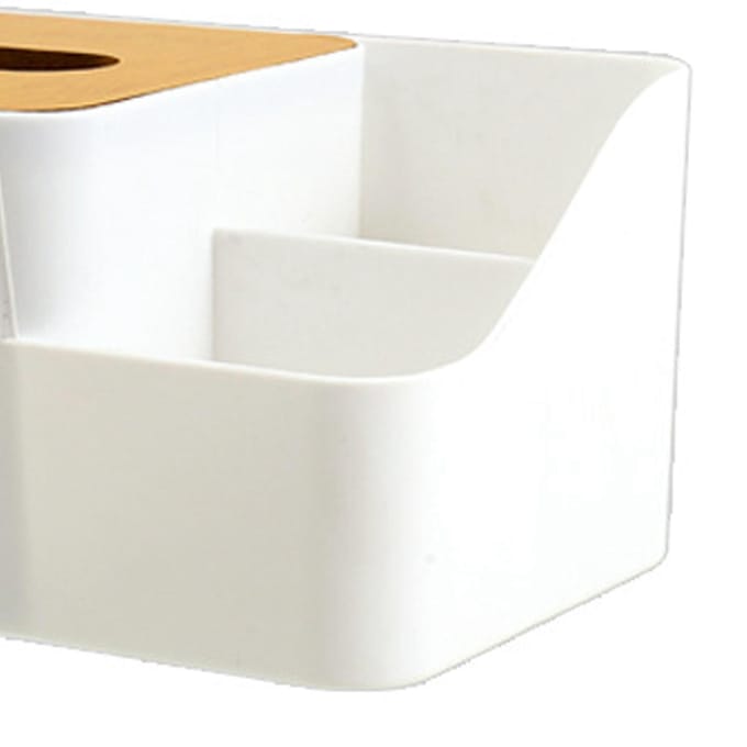 Multifunctionele Tissuebox Eenvoudig 2 Compartimenten Stevig PP Houten Plaat Rechthoekige Tissuebox Cover white