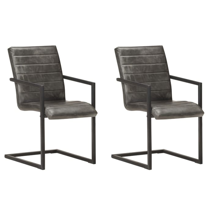 vidaXL - Eetkamerstoelen - 2 - st - echt - leer - grijs