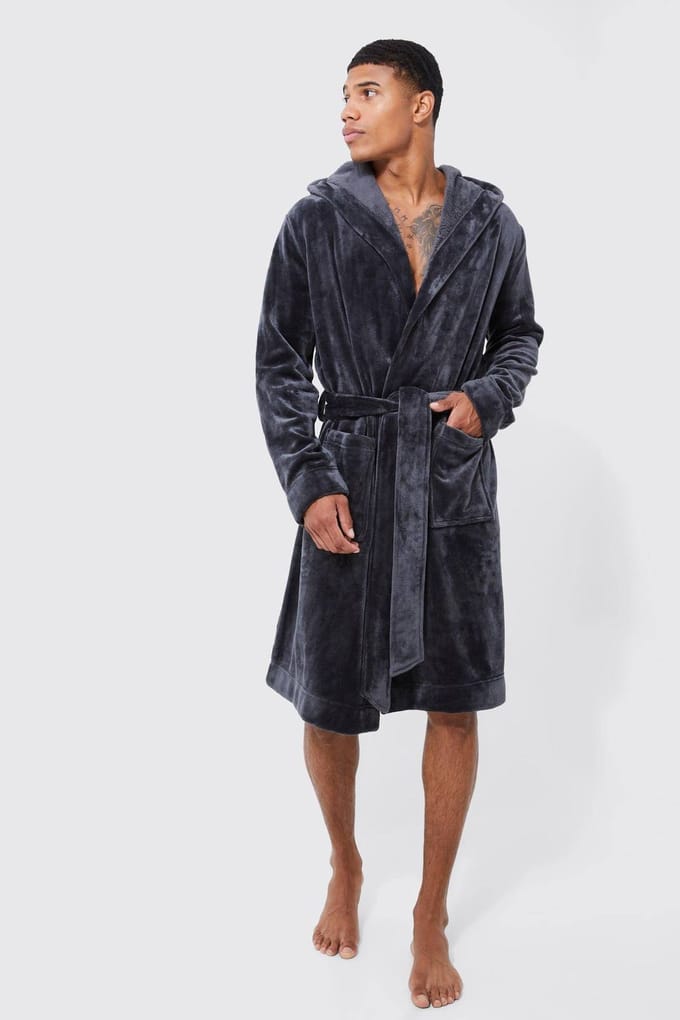 Hooded Dressing Gown | Charcoal | Size Medium