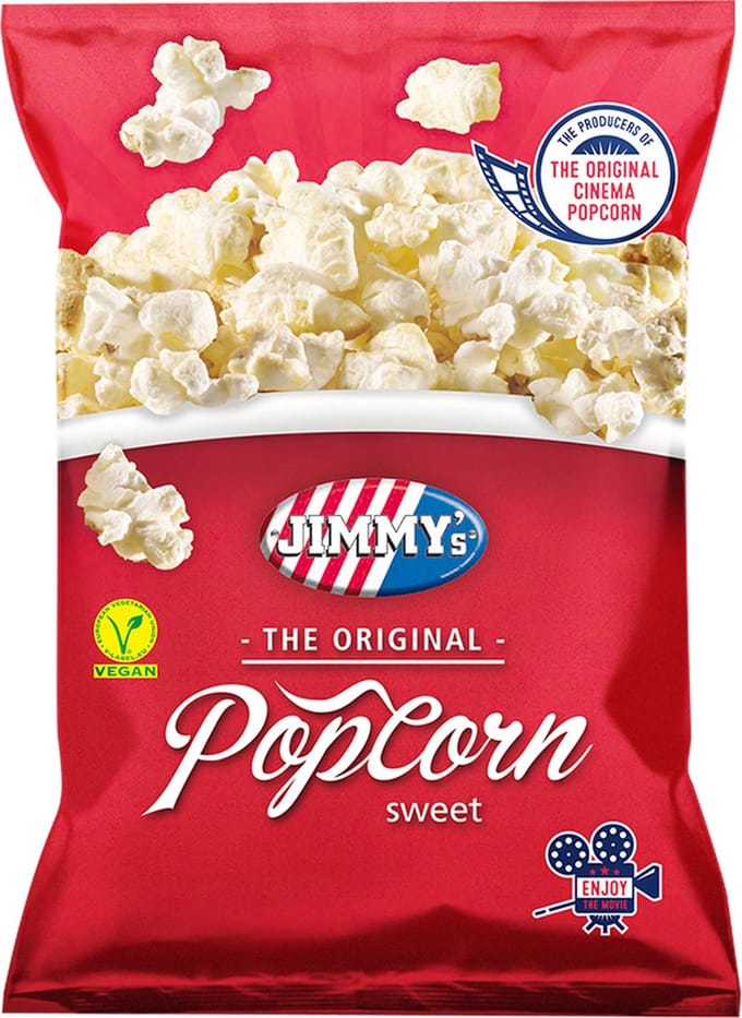 JIMMY's Popcorn zoet Sharing bag 12x100g Classic-Popped/8713276111319