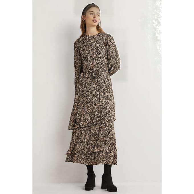 Boden Tiered Multi Ruffle Maxi Dress Snd Maat: 6P | Midi Jurken Outlet | Dames | Bruin