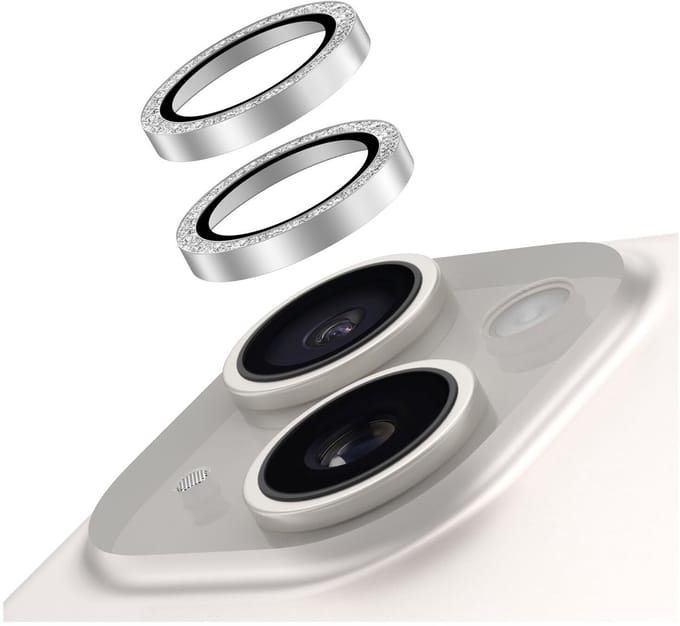 AVY Camera Lens Protector Rings | Geschikt voor Apple iPhone 14 / 14 Plus | Camera Lens Protector Glas | Schokbestendig | Krasbestendig | met Applicator | Glitter Zilver
