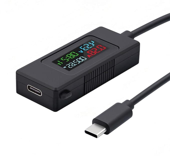 USB C Tester - Amperemeter Voltmeter - Stroom Meten - Ondersteunt Snelladen - 4-30V 6.5A - Zwart