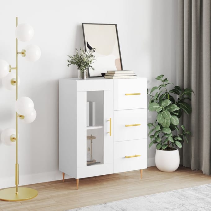 vidaXL - Dressoir - 69,5x34x90 - cm - bewerkt - hout - hoogglans - wit