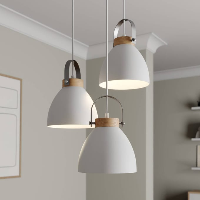 Lamkur Hanglamp Bergen, 3-lamps, rond, wit