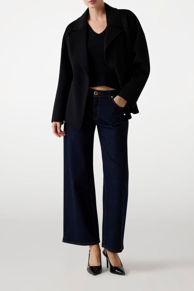 GUESS Ella Belted Short Co Jet Black A996 Größe: 46 | Wickelmäntel Outlet | Damen | Schwarz