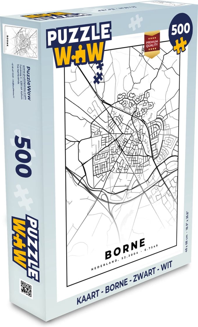 Puzzel Kaart - Borne - Zwart - Wit - Legpuzzel - Puzzel 500 stukjes