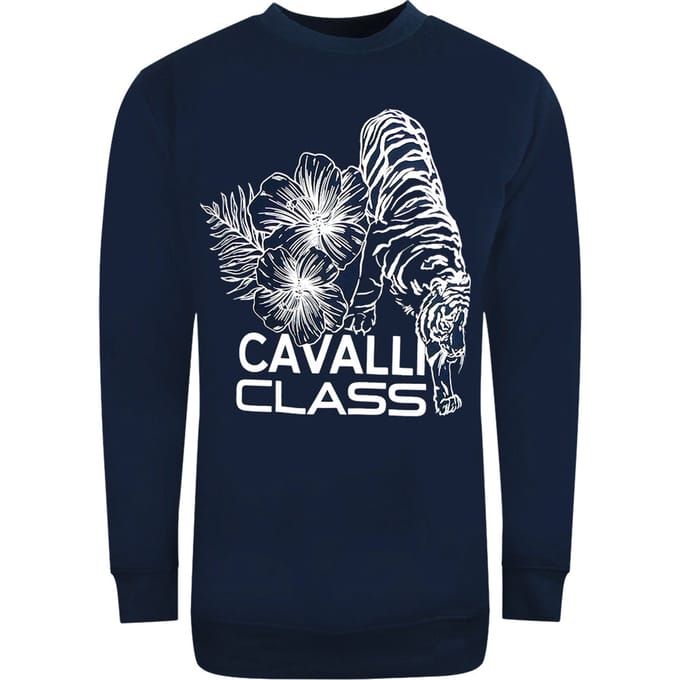 Cavalli Class groot marineblauw sweatshirt met tijgerontwerp