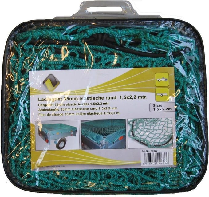 BTP - Ladingnet - Groen - Elastische rand tas - 1,5 x 2,7 m. - Aanhanger