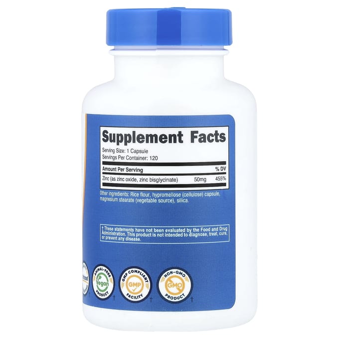 Nutricost, Zink Bisglycinaat, 50 mg, 120 Capsules