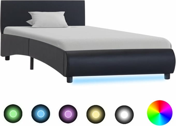 vidaXL - Bedframe - met - LED - kunstleer - zwart - 90x200 - cm