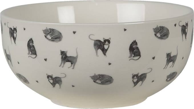 Clayre & Eef Soepkom Ø 14 cm Beige Grijs Keramiek Rond Katten Serveerkom